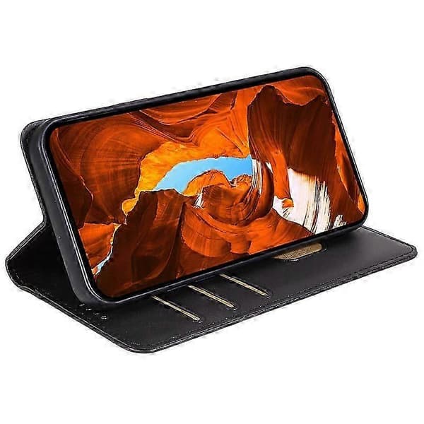 Plånboksfodral i läder för Hmd Pulse Pro med stark magnetisk stängning Black