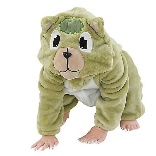 Børne Dyre Jumpsuit Hættetrøje Vinter Varm Fleece Hættetrøje Jumpsuit Romper Green 100