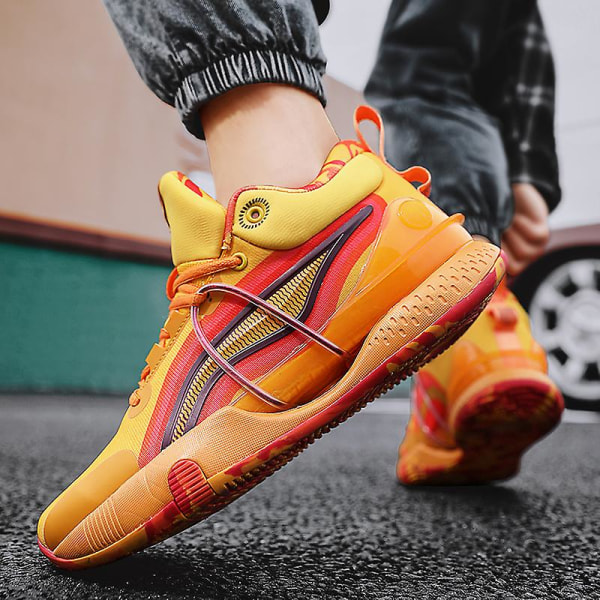 Basketbollskor för män, höga, andningsbara, halkfria, moderiktiga sneakers 3F8899 Orange EU 37