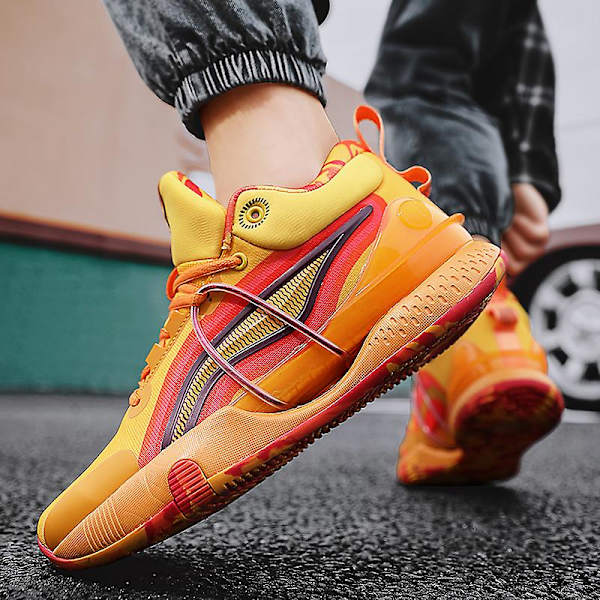 Herre Basketballsko Høj Overdel Åndbare Sportssko Skridsikre Mode Sneakers 3F8899 Orange EU 44