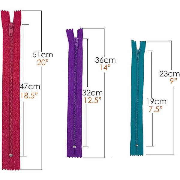 75 st 20 tum 14 tum och 9 tum blandade storlekar nylon spole blixtlås bulk med blixtlås pressarfot för sömnad hantverk (25 färgblixtlås)