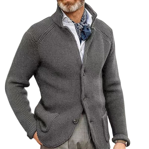Herre Efterår Vinter Stå Krave Cardigan Sæt Fortykket Strikket Jakkesæt Jakke XXXL Gray