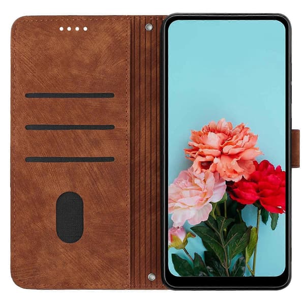 Til Samsung Galaxy S25 Ultra Etui Prægede Linjer Læder Telefon Cover Foldbart Stativ - Brun Brown
