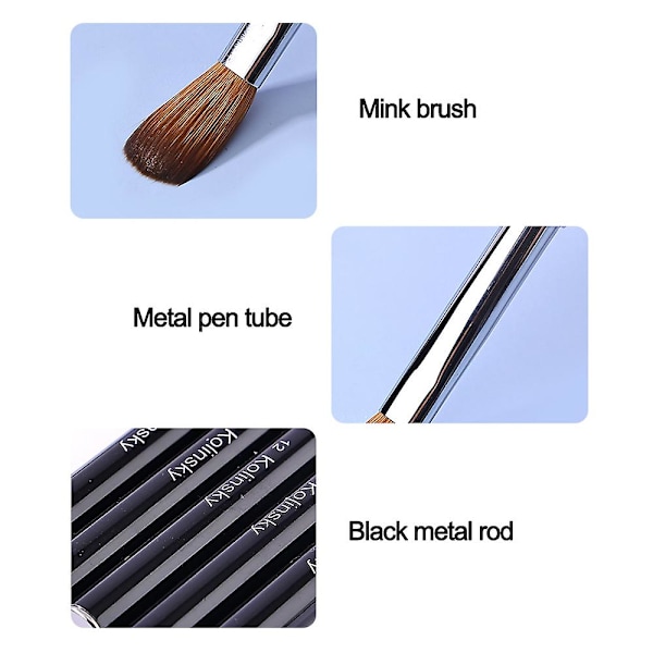 Kolinsky 3d Akryl Nagelborste för Naglar Konst Målningsborste Penna Set Svart Metall Nagel Extensionsverktyg Borste 6*8*10