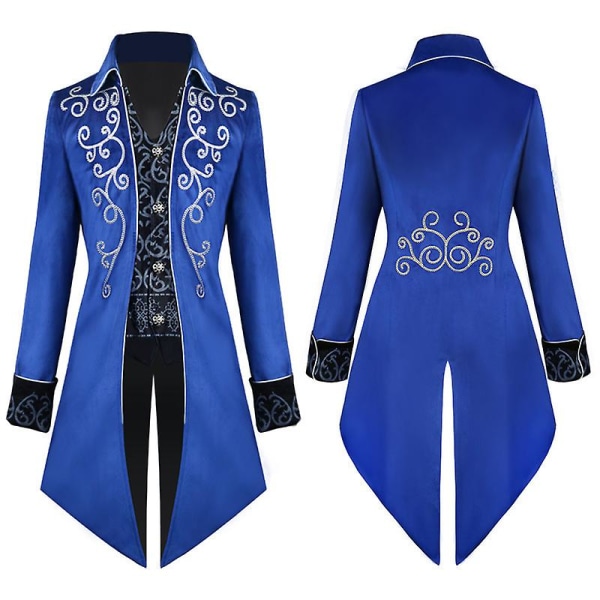 Herr Steampunk Vintage Frackjacka Gotisk Viktoriansk Rock Kavaj Uniform Halloween Kostym BLUE L