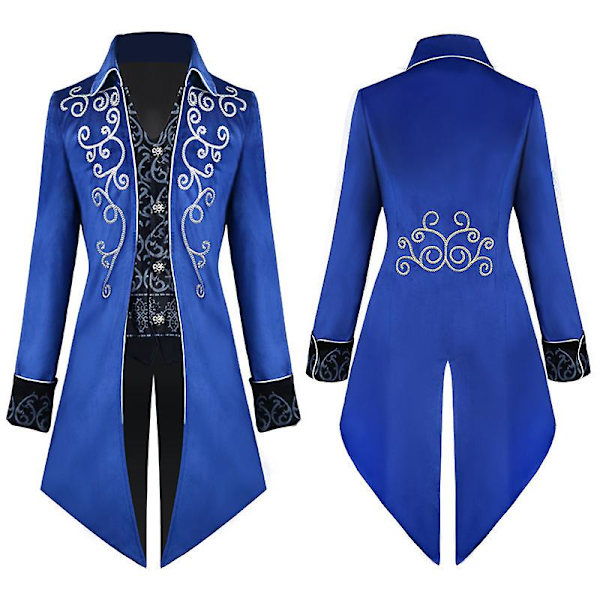 Miesten Steampunk Vintage -frakkitakki, goottilainen viktoriaaninen takki, univormu, Halloween-asu BLUE XL