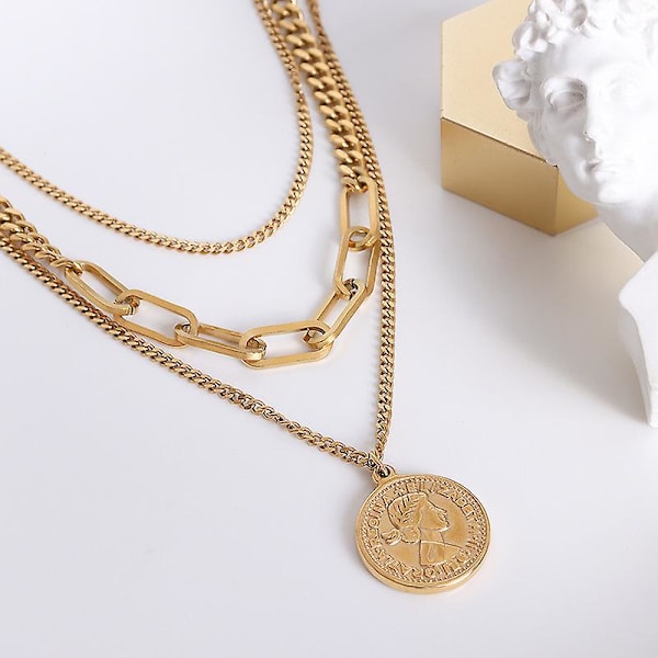 18k Gullbelagt Perle/trombone/hjerteform/krystallperler/tykk Kubansk/o Kabel Gull Lenke Choker Halskjeder For Kvinner Jenter