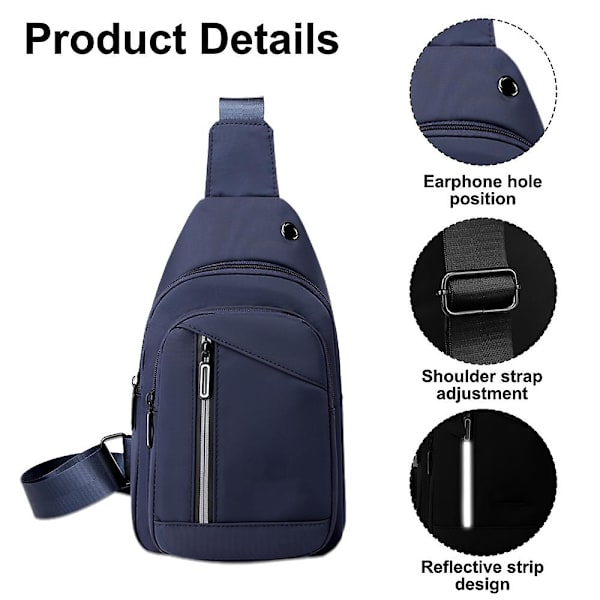 Ny Brysttaske Herre Vandtæt Nylon Skuldertaske Brysttaske blue