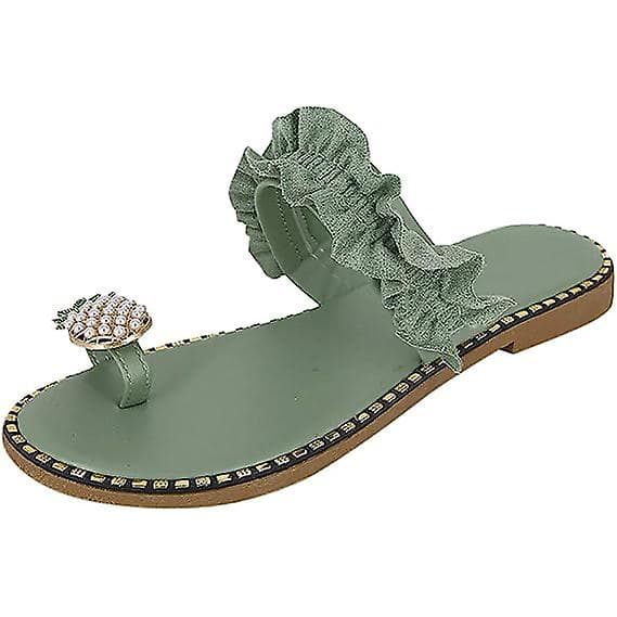 Sandaler til kvinder, flade, afslappede slippers med ringtå, strandsko Green 41