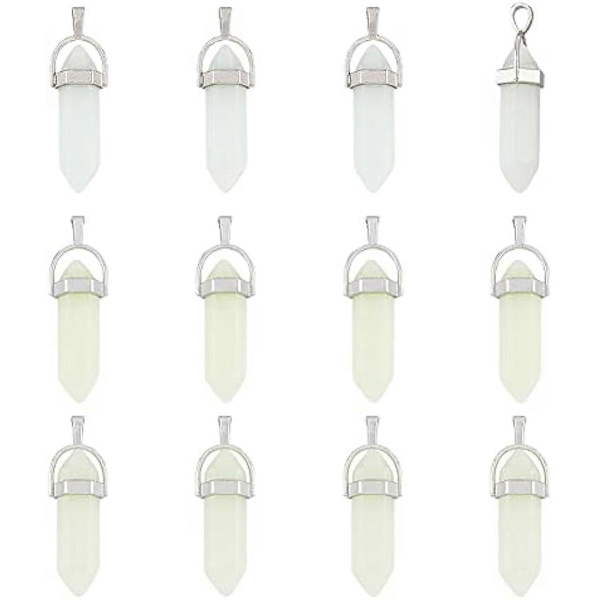12 st 3 Färger Kulglass Spetsiga Lysande Hängsmycken Hexagon Kristall Hängsmycke Charms Glöder I Mörkret Ädelsten Hängsmycken för DIY Halsband Smycken Mak