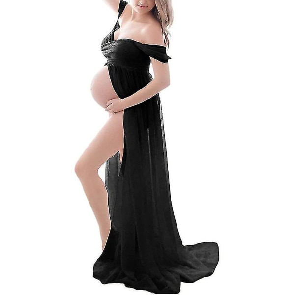 Gravidklänning Off Shoulder Långärmad Gravidklänning för fotografering Gravidklänning för fotografering Black L