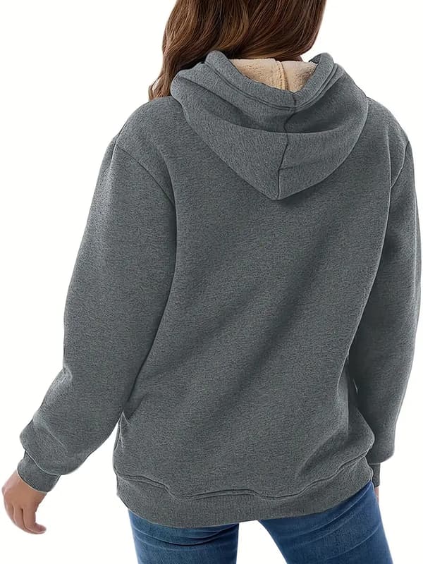 Solid Kangaroo Pocket Hettegenser, Casual Langermet Hettegenser For Høst & Vinter, Dameklær grey XL