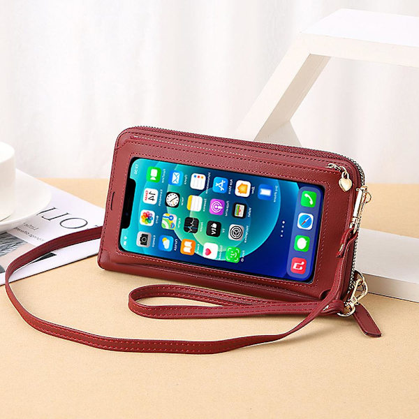 Pu Long Plånbok Enkel Touch-screen Handled Mobiltelefon Väska Myntväska Bärbar Mobiltelefon Väska red