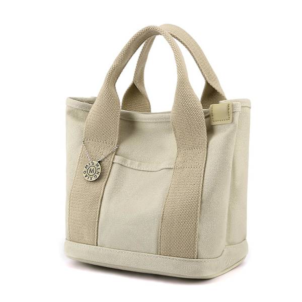 Canvas tote taske til kvinder, canvas håndtaske med flere indvendige lommer, lynlåslukning med vedhæng, ensfarvet Portable Khaki