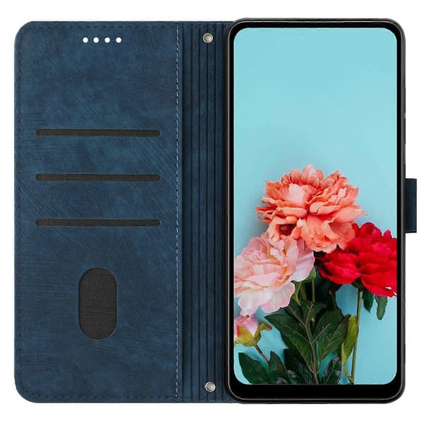 Til Samsung Galaxy S25 Ultra Etui Prægede Linjer Læder Telefon Cover Foldbart Stativ - Brun Sapphire