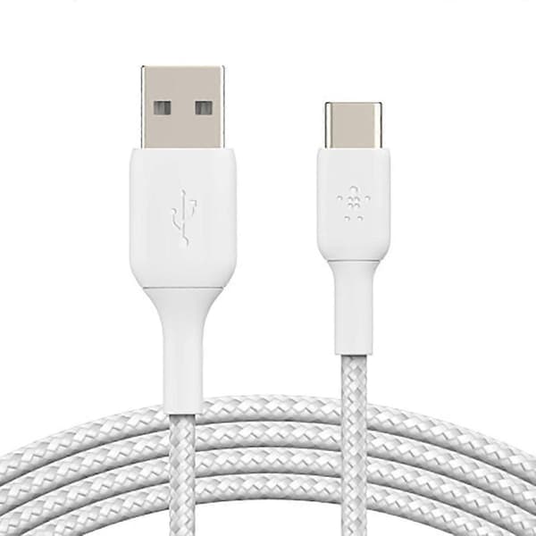 Boost Charge Synchro USB-A - USB-C 3 m vahvistettu ja punottu kaapeli, valkoinen