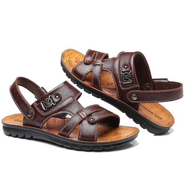 Herrsandaler, stängda tå läder fiskare utomhus vandring sport skor Brown 41