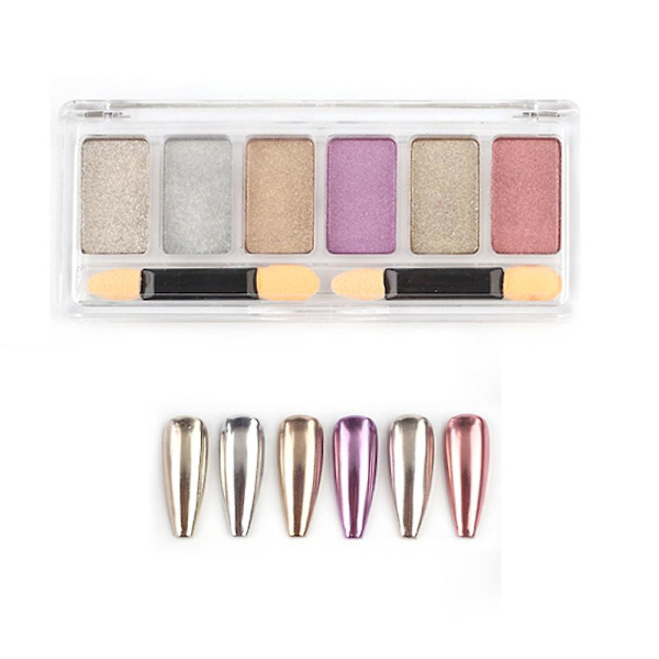 Nagelkonst Solid Magic Mirror Powder Aurora Powder, 6-färgskombination, Tillverkad av PET style  style1