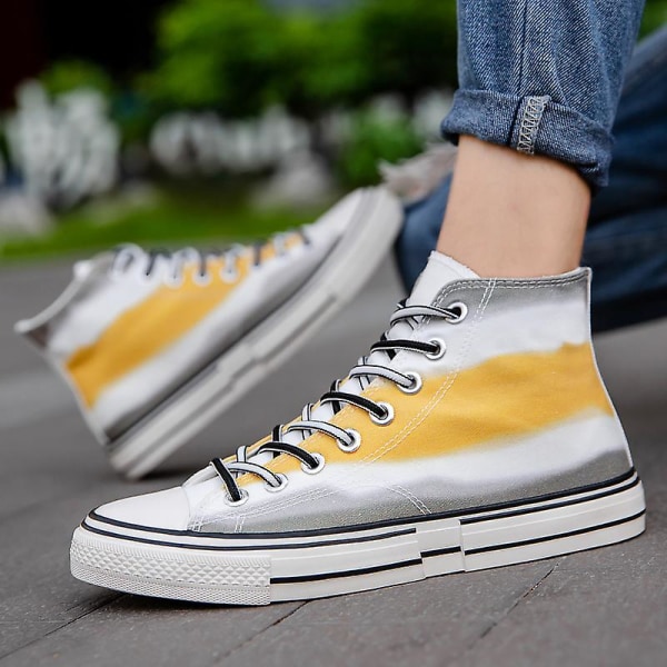 Herr Canvas Sneakers Mode Sneakers Låg Topp Tennis Sneakers Snörning Casual Skor 3D8768-1 Yellow EU 39