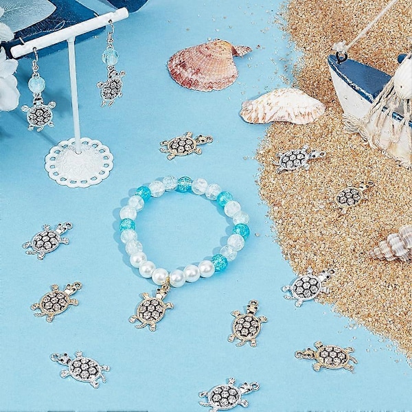 1 Æske 20 stk. Guldfarvede Skildpadde Charms Bulk Sølvfarvede Skildpadde Charms Søde Mini Små Legering Rhinestone Havliv Ocean Dyr Skildpadde Charms til Smykkefremstilling Cha