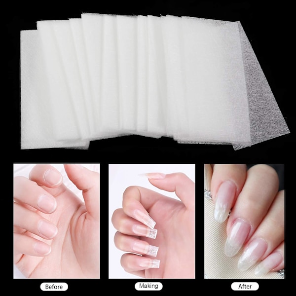 100 st Fiberglasnaglar för nagelförlängningar, nagelförlängning silke fiberglas gel kit falska naglar manikyr salong verktyg för UV gel naglar konst
