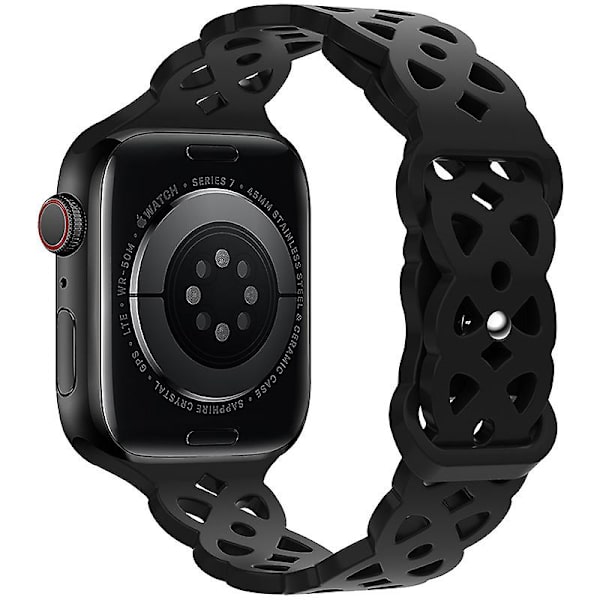2-pak læderremme med blondekant, kompatible med Apple Watch 42/44/45 mm til kvinder, Iwatch-remme slanke tynde udhulede med klassisk lås til Iwatch Series Se