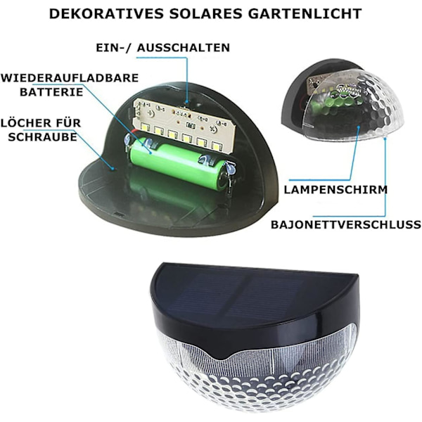 4 Pakning Solcelle LED Lys Ip65 Vanntett Utendørs Gjerde Solcellelys