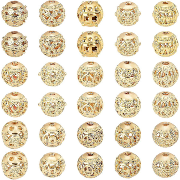 Hålrunda Distanspärlor 30 st 18K Guldförgylld Tibetansk Stil Lösa Pärlor 8mm Legering Boll Charm Pärlor