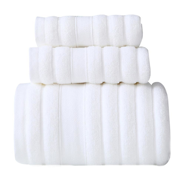 Badehåndklesett i bomull - tykke og absorberende 3-delt baderomshåndklesett, 1 badehåndkle, 2 vaskekluter White