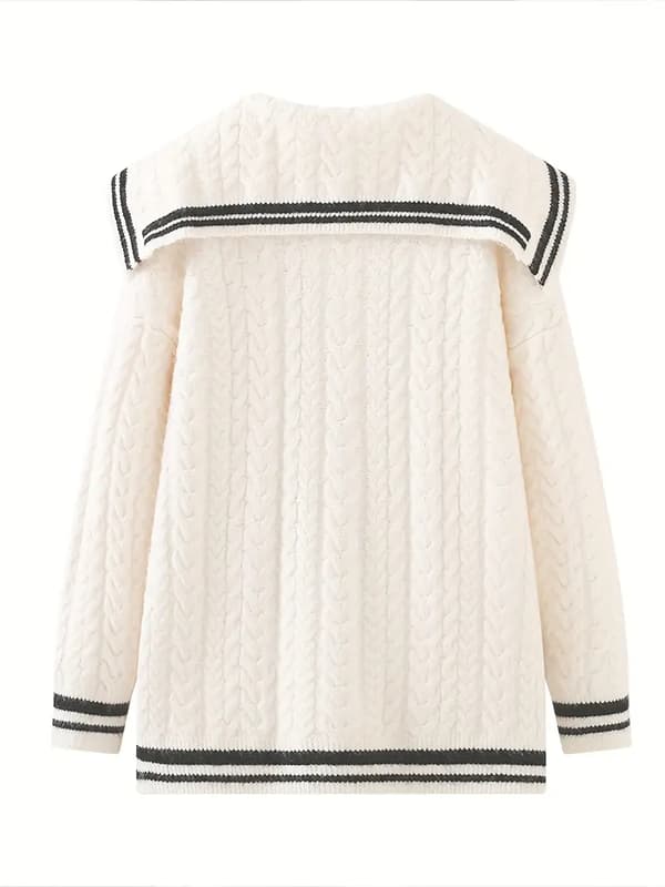 Fjärilsknytning Stickad Tröja, Casual Sailor Krage Långärmad Tröja För Höst & Vinter, Damkläder L