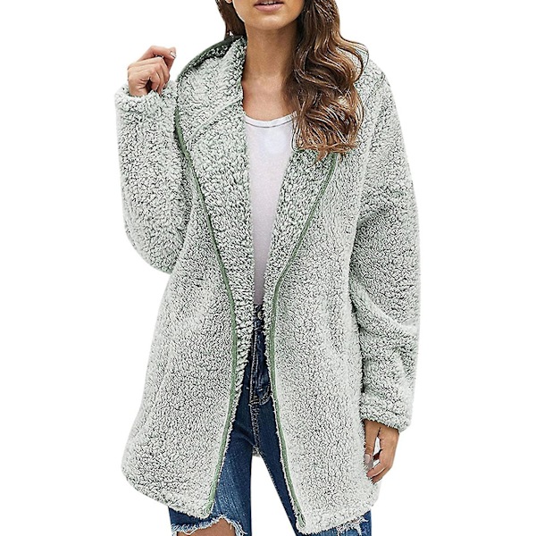 Dame Vinter Casual Jakke Langærmet Hætte Cardigan Til Hverdag Arbejde Shopping L Light Green
