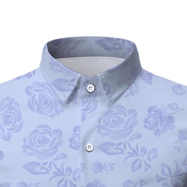 Herr blomma bomull Button Down kortärmad Hawaii skjorta Blue L