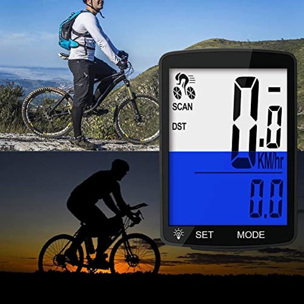 Dricar Cykelcomputer Trådløs Vandtæt Cykelcomputer Multifunktionel Cykel Speedometer Odometer Med Stor Baggrundsbelyst LCD-skærm Til Sporing D Blue
