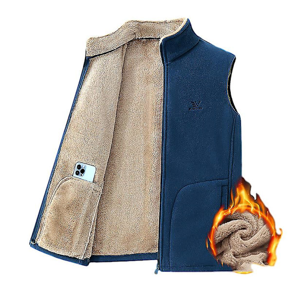 Herr Full Zip Sweater Fleece Väst, Sherpa Fodrad Ståkrage Väst Blue 4XL