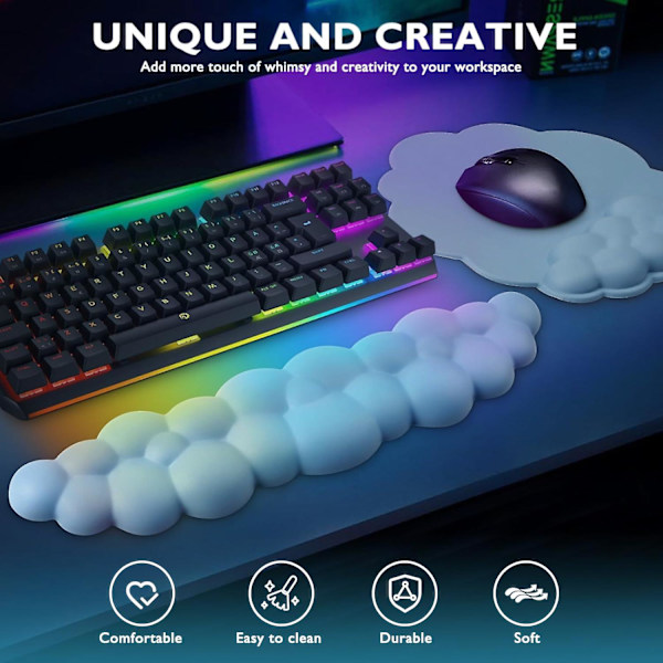Blå Sky Håndleddsstøtte Gaming Tastatur og Musematte Komfort for Dine Håndledd og Hender, for Hjemmekontor, Tastatur, Mac Memory Foam Musematte
