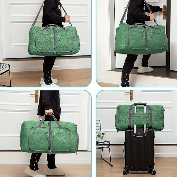 Reise-Dufflebag for menn, 65l sammenleggbar reise-duffelbag med sko-rom nattpose for menn kvinner vanntett og rivebestandig Deep Green