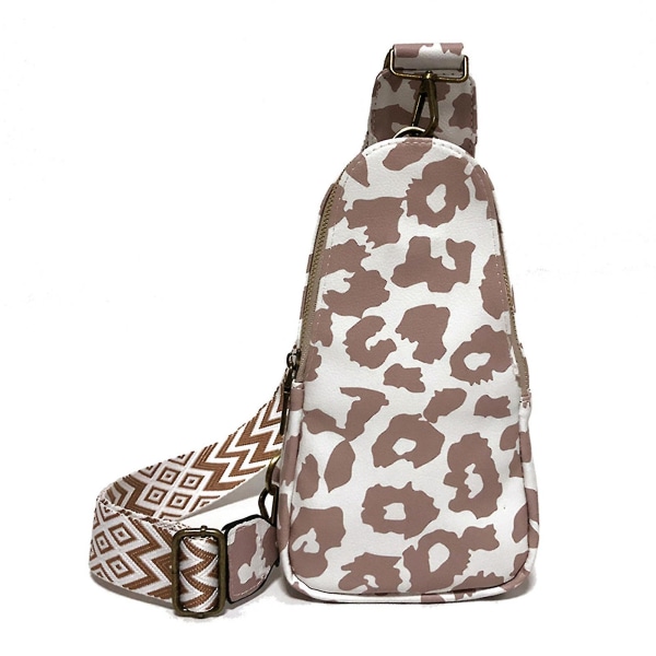Dam PU Läder Slungväska Bärbar Retro Crossbody Väska Vintage Dragkedja Bröstväska White Leopard Print