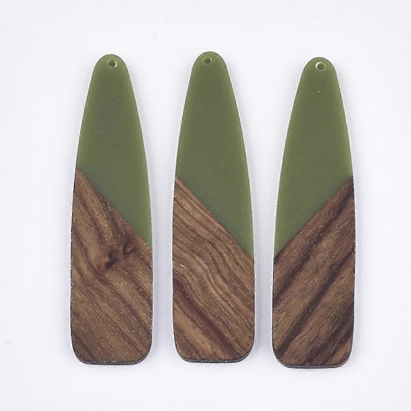 Hängsmycken i Harts & Valnötträ, Stor Kula, Olivgrön, 66-66,5x17x3-3,5mm, Hål: 1,6mm