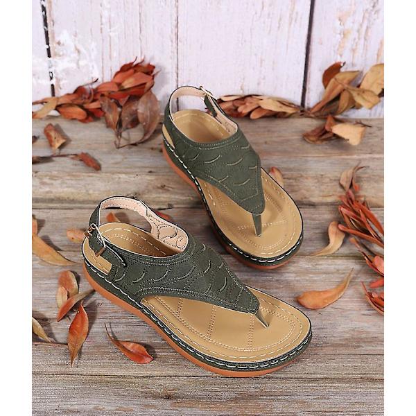 Dam Solid Color Broderade Flip Flop Sandaler Strandtofflor 086 Green EU 41