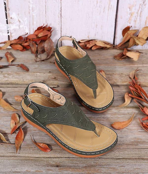 Dames Solid Farvede Brodererede Flip Flop Sandaler Strandtøfler 086 Green EU 43