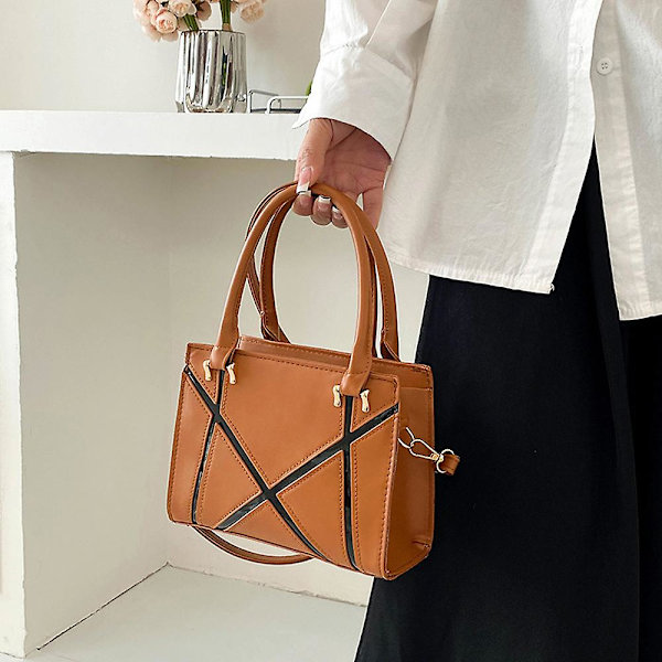 Dame Skuldertaske Retro Klassisk Håndtaske Pu Læder Clutch Taske Med Lynlås Dark brown