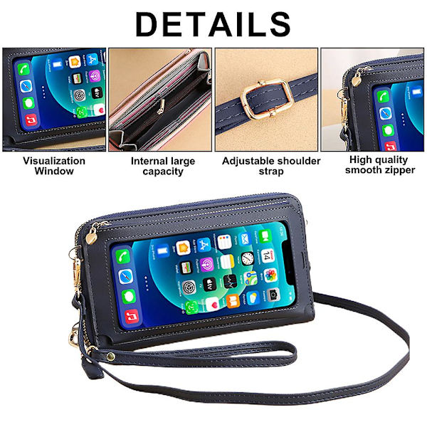 Pu Long Plånbok Enkel Touch-screen Handled Mobiltelefon Väska Myntväska Bärbar Mobiltelefon Väska blue