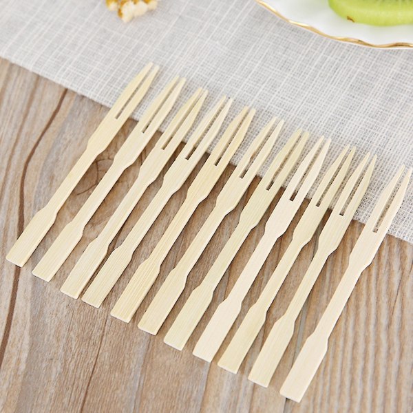 80 stk/sett Engangsgafler Glatt Overflate Uten Grater Bambus Grill Drikke Kake Gafler For Snacks