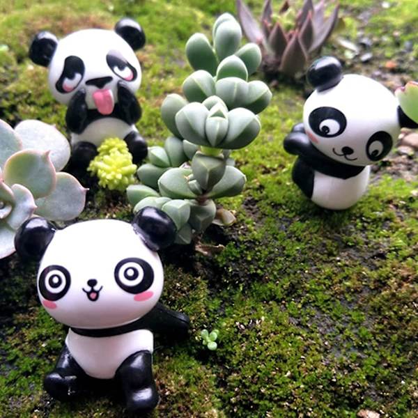 Sæt med 8 søde panda-dyreminiaturer til dekoration, figurlegetøj, gør-det-selv