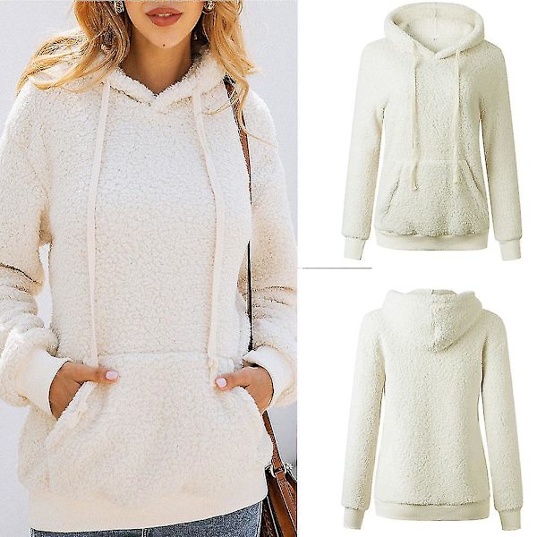 Dame Plys Sweater Frakke Snøre Hætte Sweater Lange Ærmer Casual Toppe Ny L C
