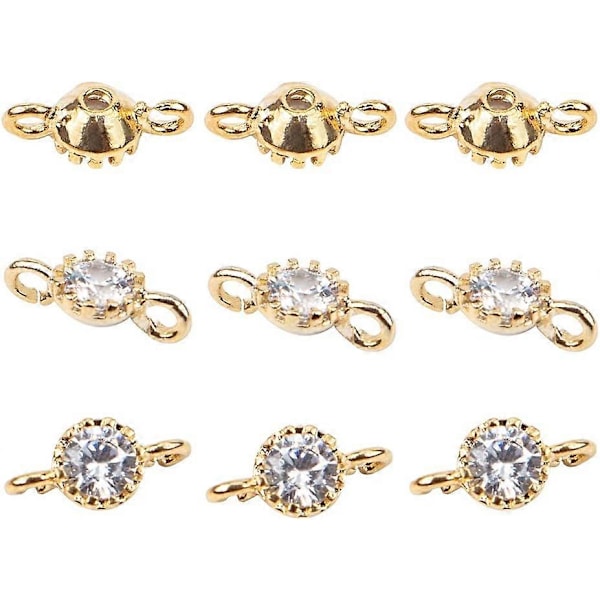 20 stk. messing cubic zirconia led Light Gold flad rund armbånd halskæde stik vedhæng til DIY smykkefremstilling hul: 1 mm