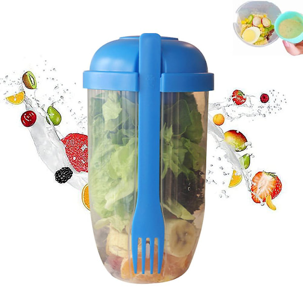 Frisk Salat To Go Beholdersæt, Hold Dig i Form Salat Måltid Shaker Kop med Gaffel og Salatdressing Holder blue