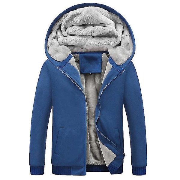 Vinter Herre Tyk Fleece Sweater Plysfor Åben Front Lynlås Cardigan Hættetrøje Ensfarvet Til Afslappet Brug Ny 4XL Blue