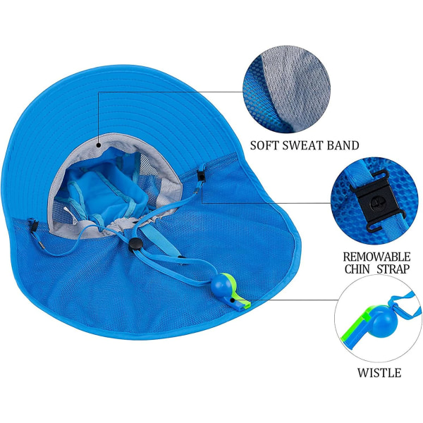 Solhatt for barn UPF 50+ Gutt Jente Beskyttelseshatt Bredbremmet Strandhatter med Mesh og Justerbar Hakestropp