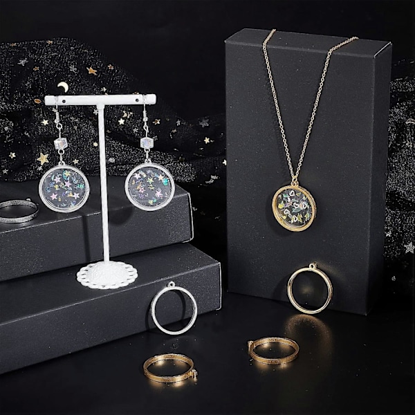 8 stk. 2 farver 304 rustfrit stål åben bagside bezel vedhæng Ring Cirkelform Charms Manuel polering Hul ramme vedhæng til DIY Resin Pressed Flowe